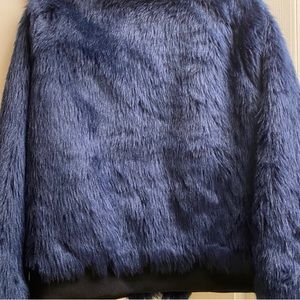 Indigo Blue Faux Fur Bomber Jacket